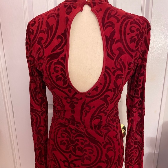 Red Dress with Velvet Details - Picture 2 of 3